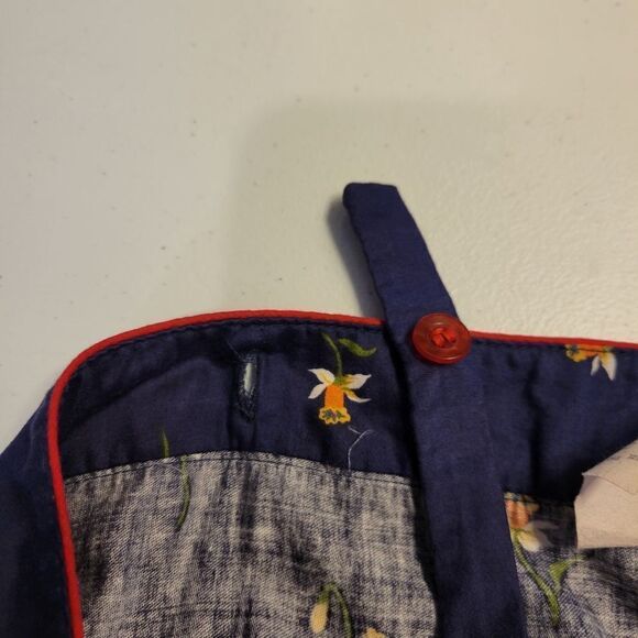 Vintage Sundress Belted Floral Blue Red Pin-Up Rockabilly Cotton 70s - Picture 9 of 14